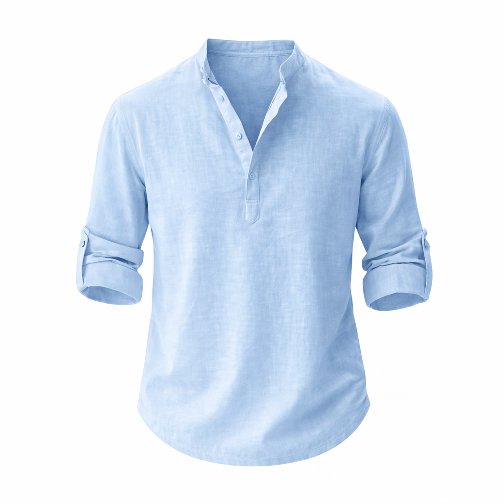 Chemise en lin à col mao manches retroussables boutonnage ouvert homme – Falaise