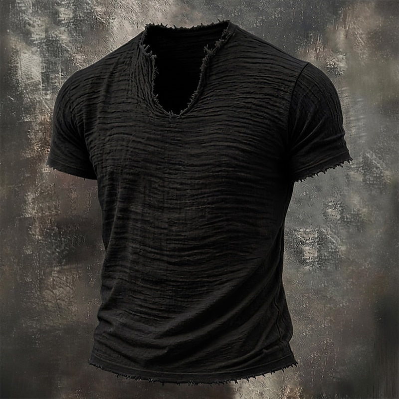 T-shirt col V texturé esprit vintage
