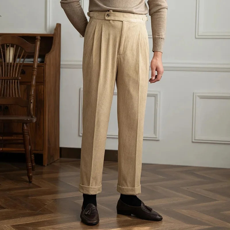 Pantalon à pinces en velours côtelé coupe droite homme – Fontenay