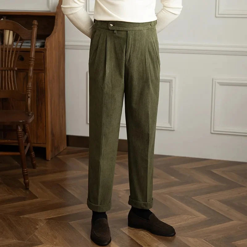 Pantalon à pinces en velours côtelé coupe droite homme – Fontenay