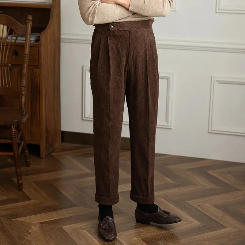 Pantalon à pinces en velours côtelé coupe droite homme – Fontenay