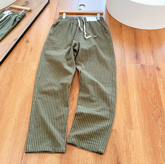 Pantalon rayé coupe ample taille à passants fermeture boutonnée homme – Port-en-Bessin