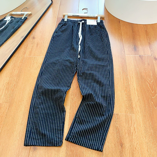 Pantalon rayé coupe ample taille à passants fermeture boutonnée homme – Port-en-Bessin