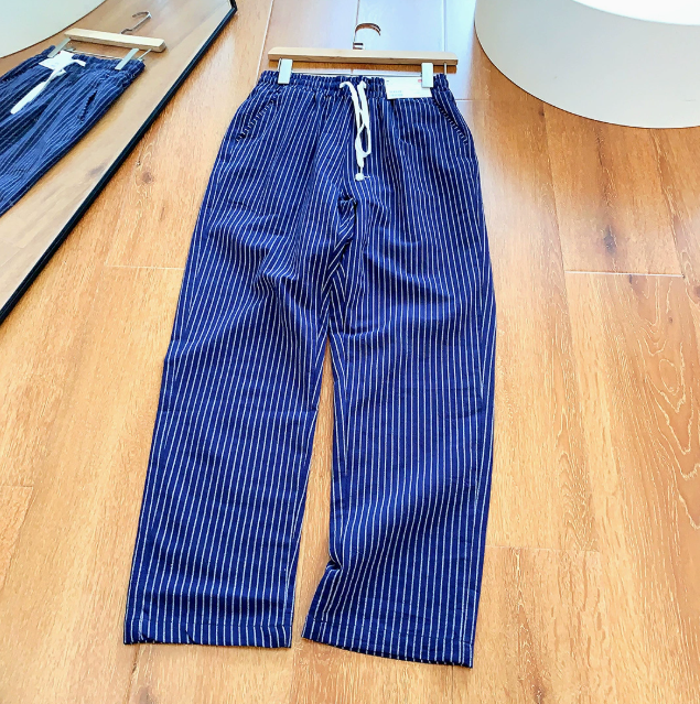 Pantalon rayé coupe ample taille à passants fermeture boutonnée homme – Port-en-Bessin