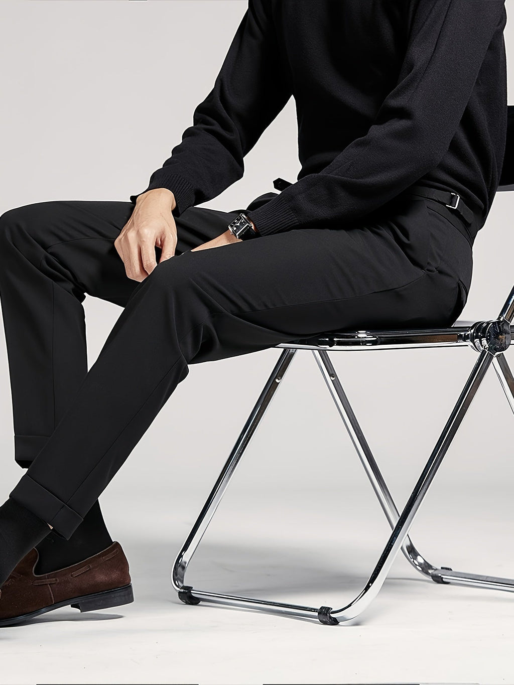 Pantalon taille haute à plis coupe fuselée pattes de serrage homme – Villedieu