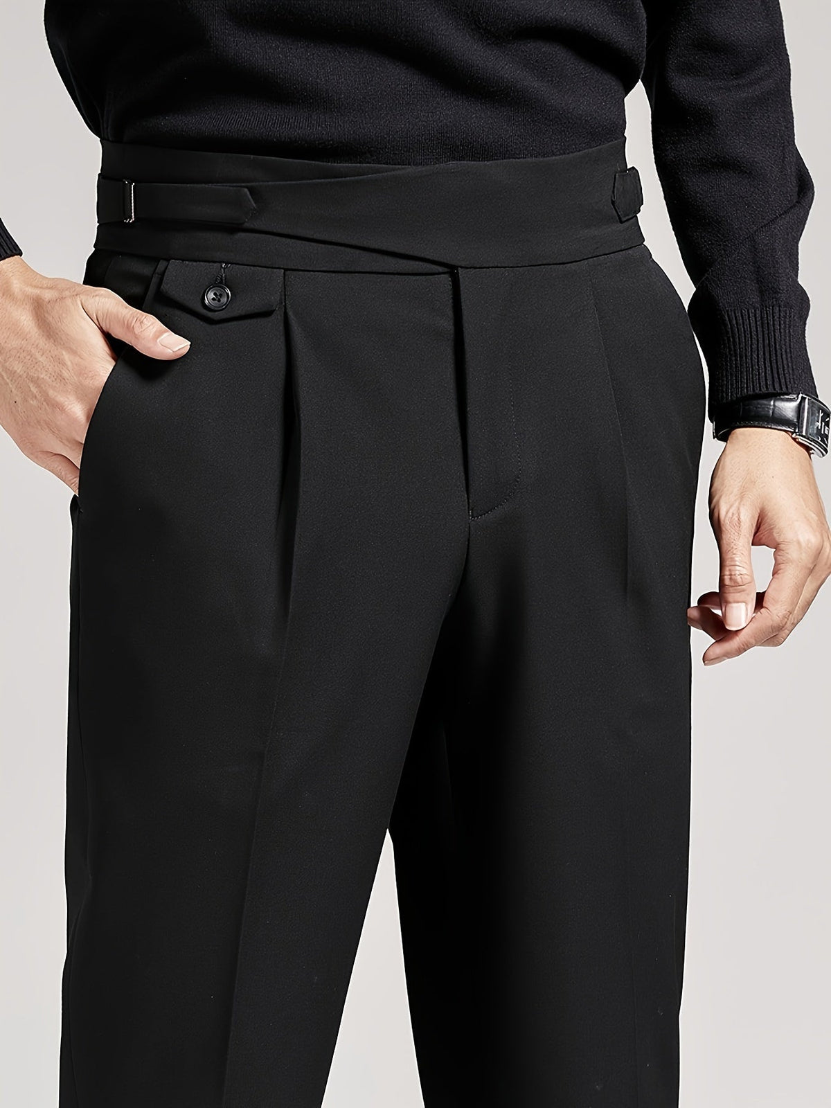 Pantalon taille haute à plis coupe fuselée pattes de serrage homme – Villedieu