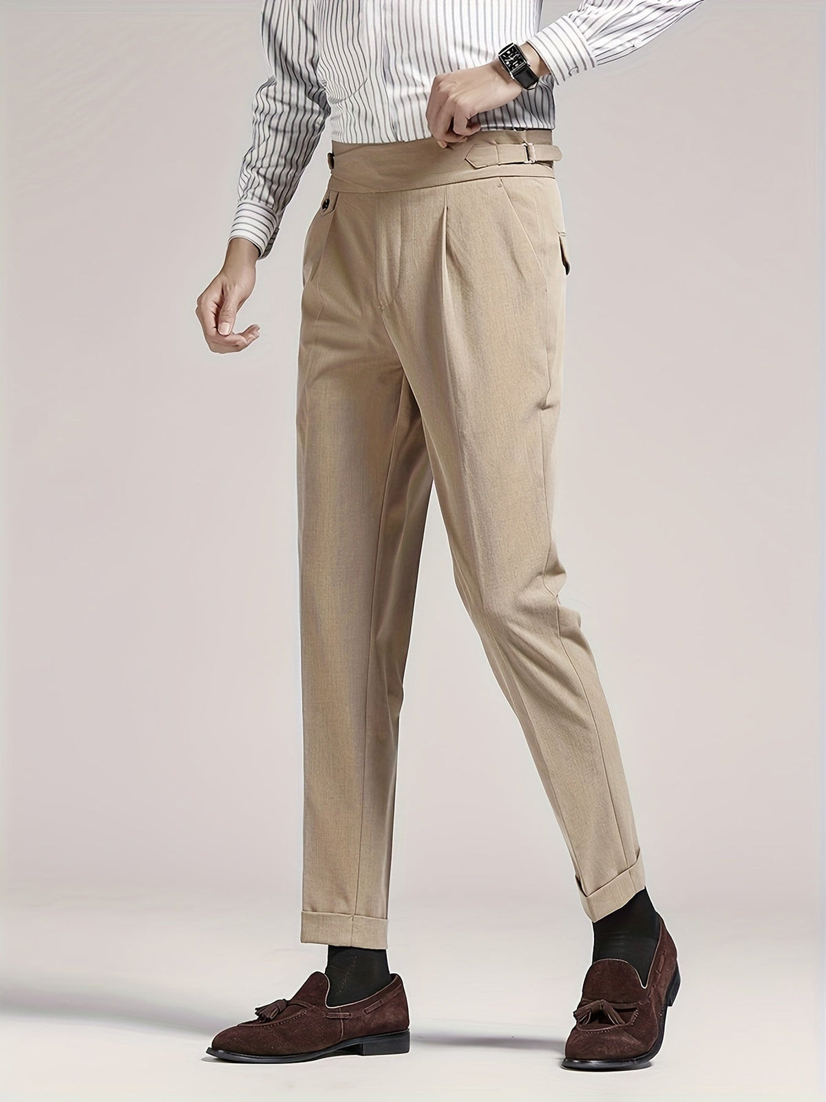 Pantalon taille haute à plis coupe fuselée pattes de serrage homme – Villedieu