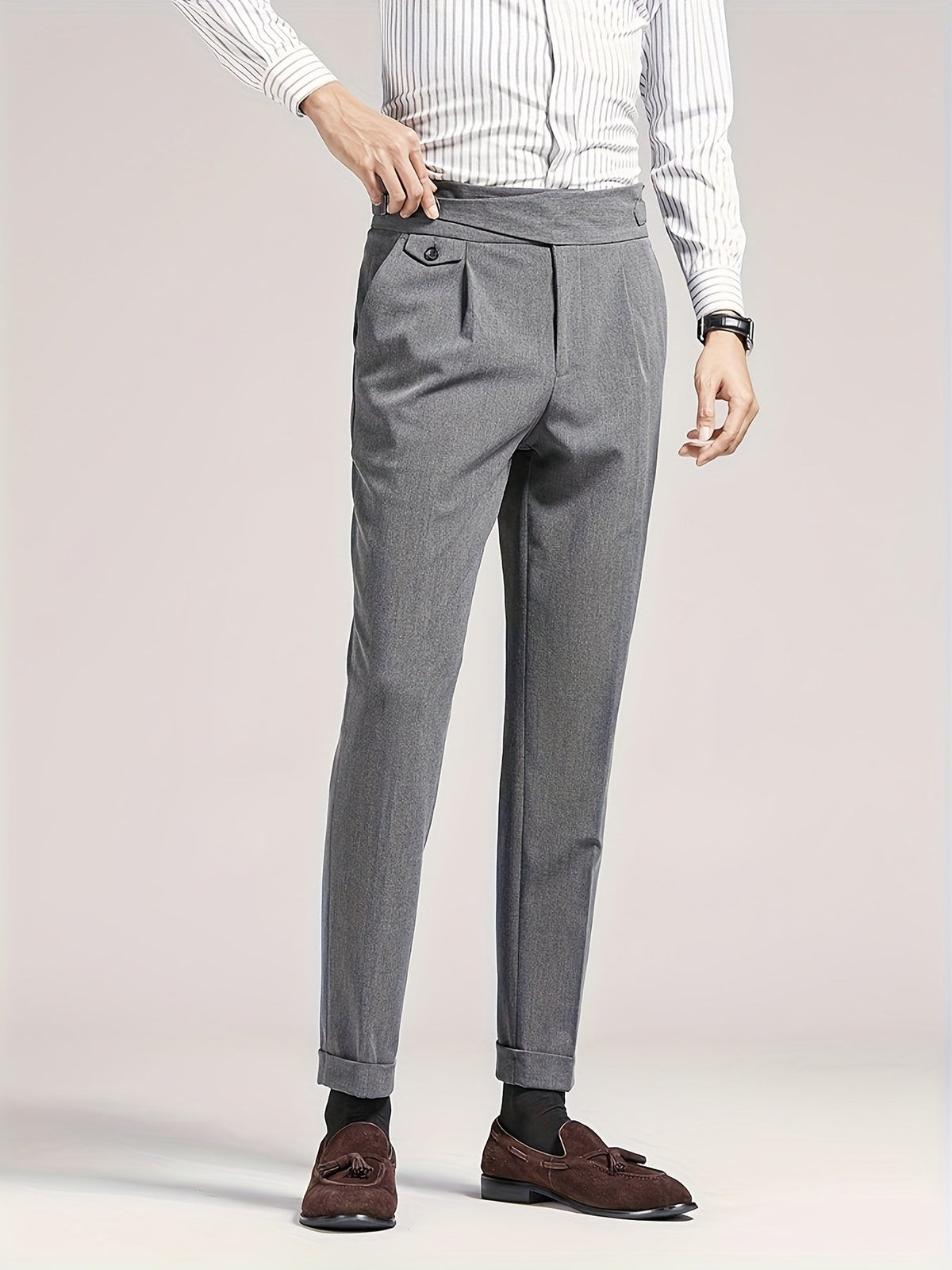 Pantalon taille haute à plis coupe fuselée pattes de serrage homme – Villedieu