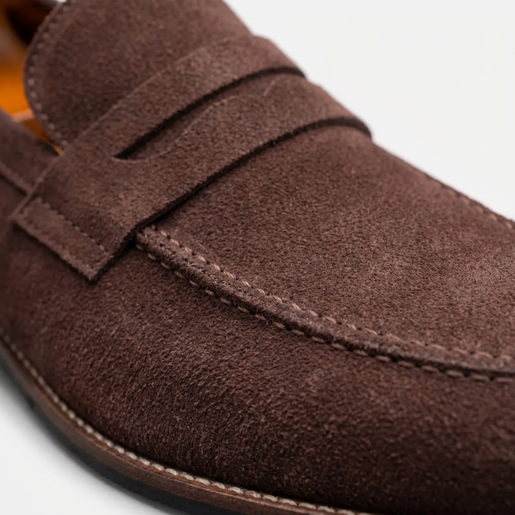 Mocassins penny en daim classiques à enfiler finition soignée homme – Serrant