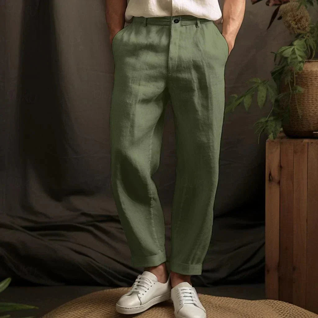 Pantalon d'été aspect lin à cordon