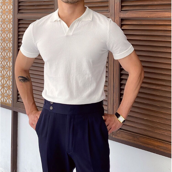 Polo en maille col ouvert sans boutons manches courtes homme – Ouessant