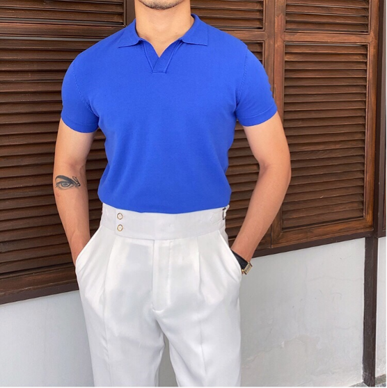 Polo en maille col ouvert sans boutons manches courtes homme – Ouessant