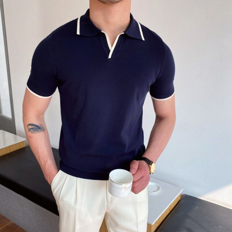 Polo en maille col ouvert sans boutons manches courtes homme – Ouessant