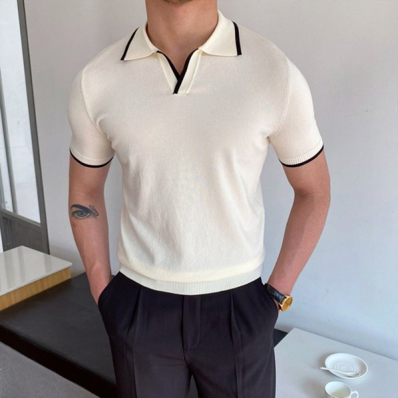 Polo en maille col ouvert sans boutons manches courtes homme – Ouessant