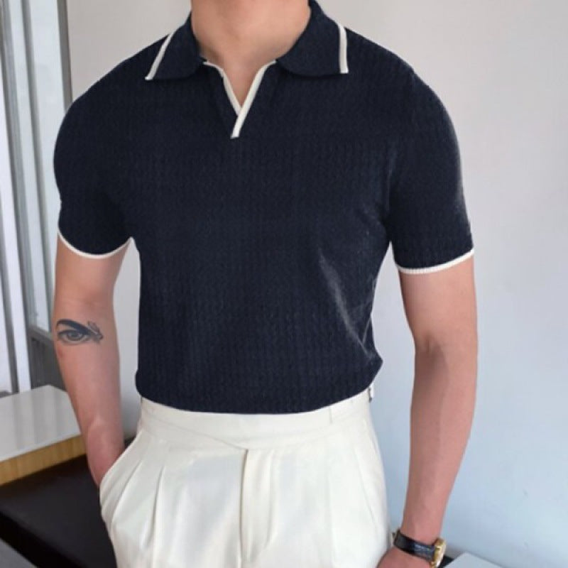 Polo en maille col ouvert sans boutons manches courtes homme – Ouessant