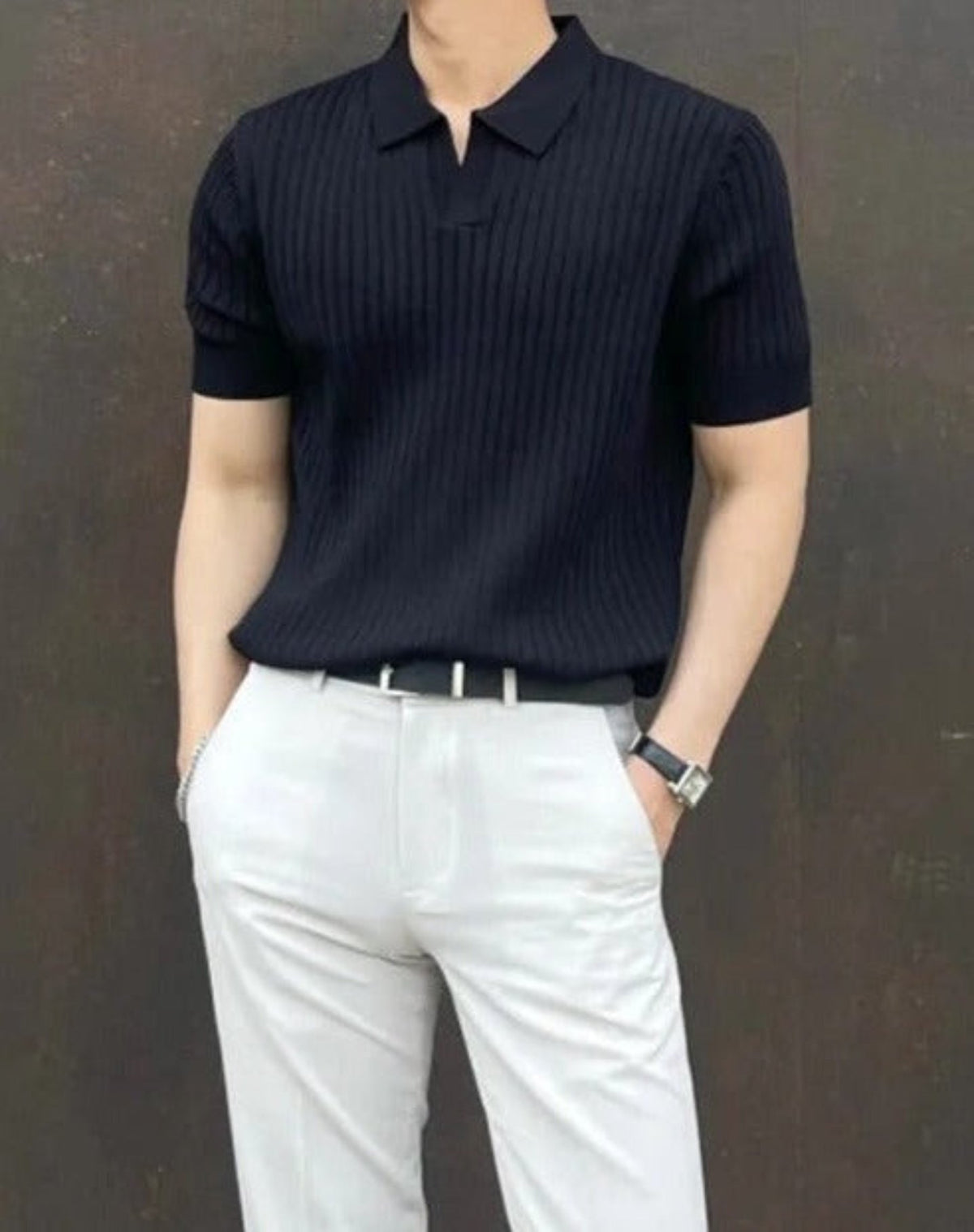 Polo manches courtes en maille côtelée au style intemporel homme – Beaumarchais