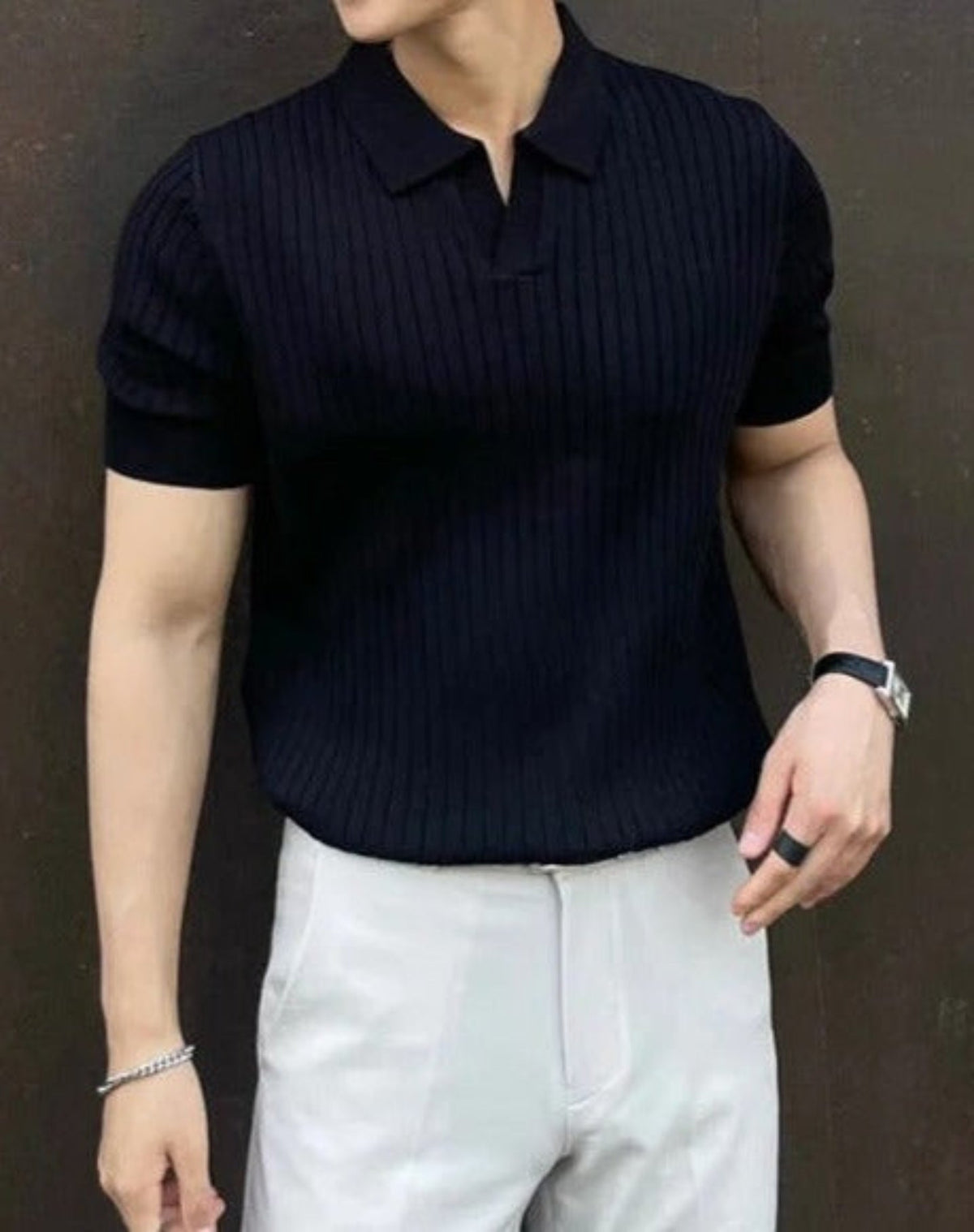 Polo manches courtes en maille côtelée au style intemporel homme – Beaumarchais
