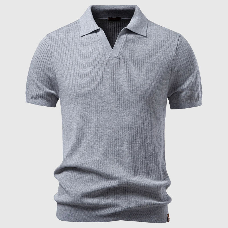 Polo en maille côtelée col ouvert manches courtes homme – Pouilly