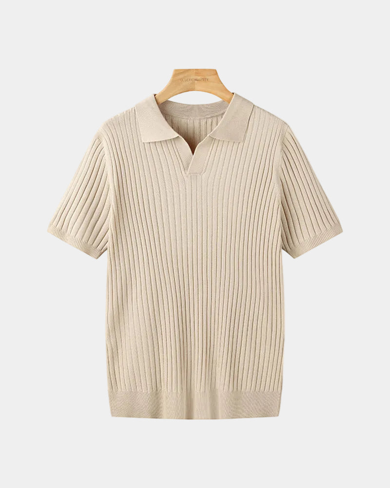 Polo maille côtelée col ouvert