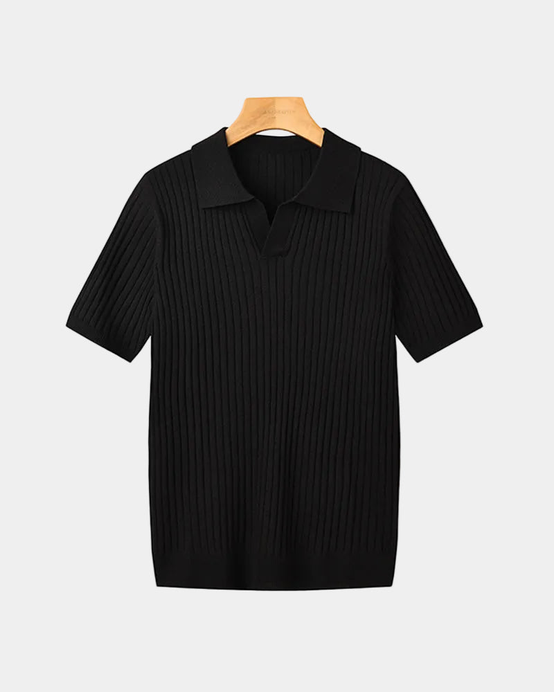 Polo maille côtelée col ouvert
