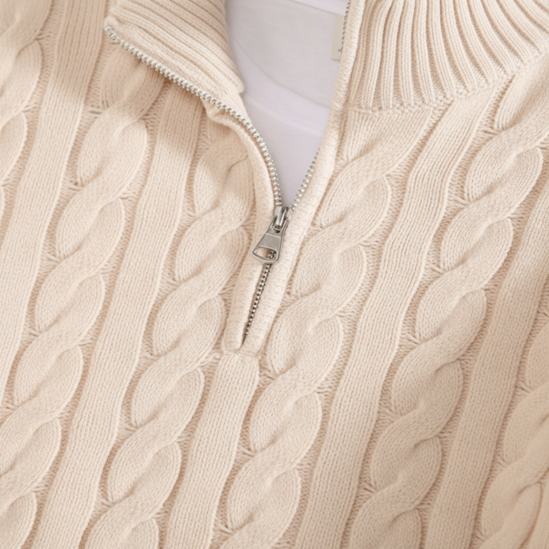 Pull demi-zip en tricot torsadé col montant poignets côtelés homme – Gisors