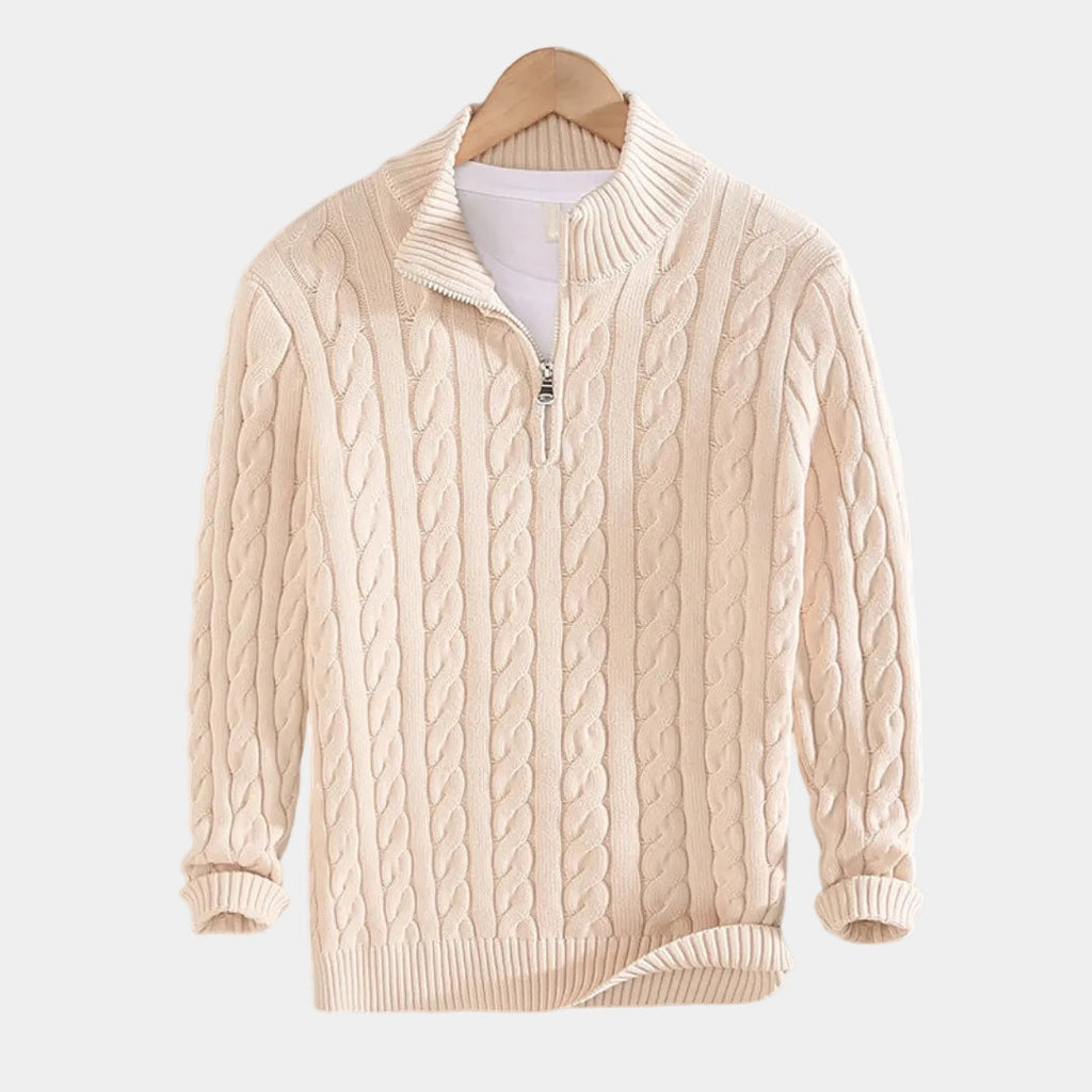 Pull demi-zip en tricot torsadé col montant poignets côtelés homme – Gisors