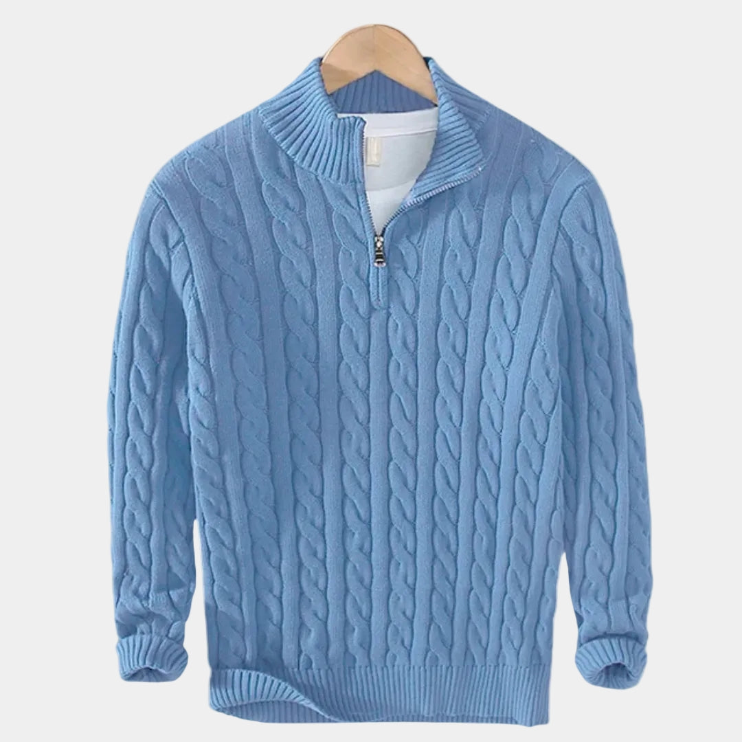 Pull demi-zip en tricot torsadé col montant poignets côtelés homme – Gisors