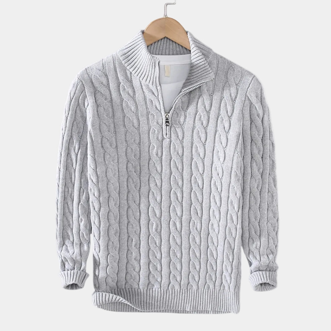 Pull demi-zip en tricot torsadé col montant poignets côtelés homme – Gisors