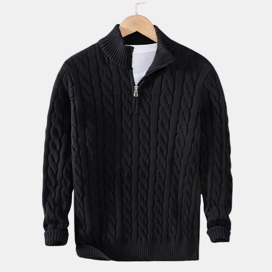 Pull demi-zip en tricot torsadé col montant poignets côtelés homme – Gisors