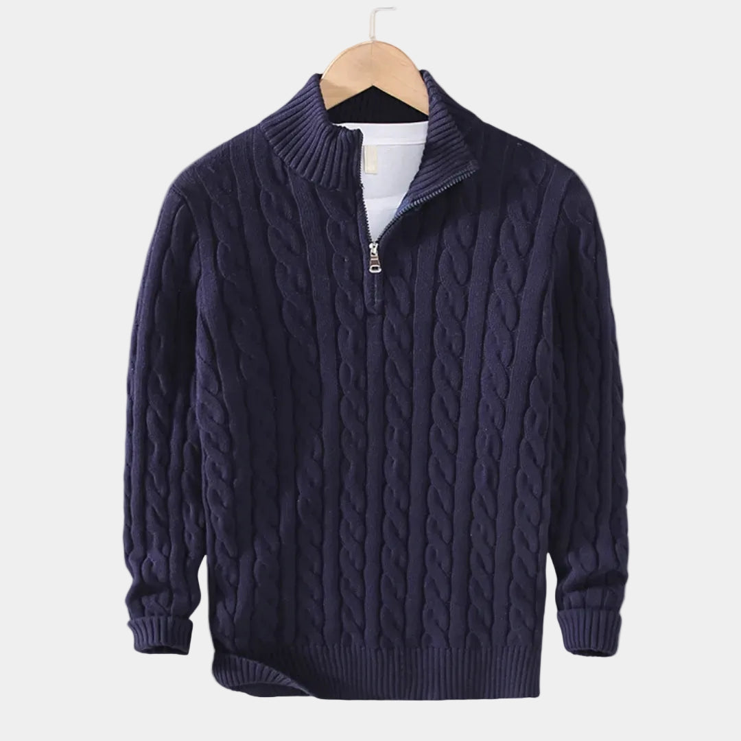 Pull demi-zip en tricot torsadé col montant poignets côtelés homme – Gisors
