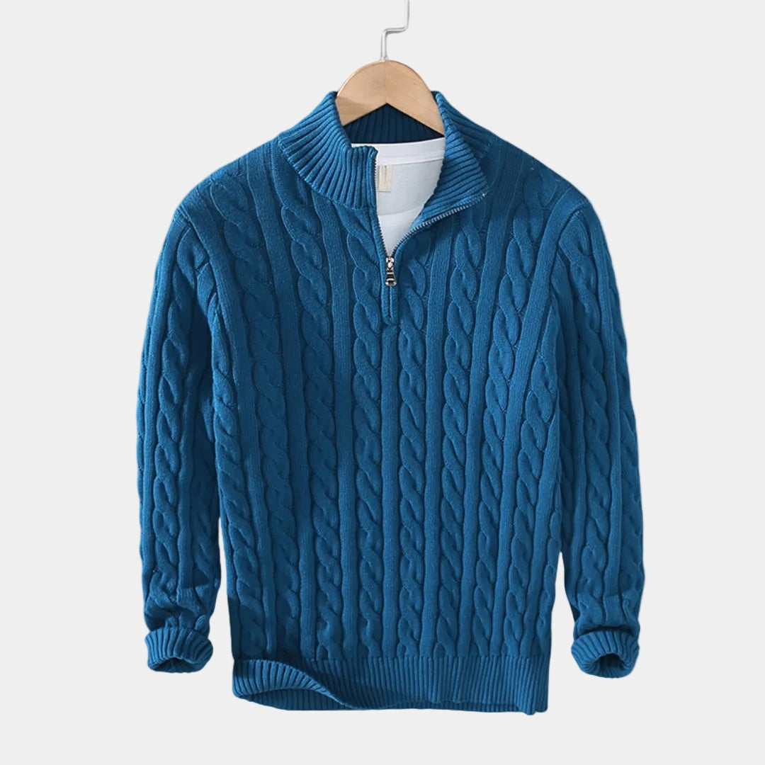 Pull demi-zip en tricot torsadé col montant poignets côtelés homme – Gisors