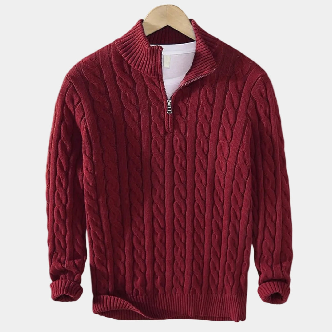 Pull demi-zip en tricot torsadé col montant poignets côtelés homme – Gisors