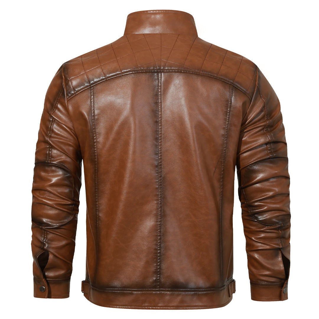 Veste effet cuir marron légèrement lustrée