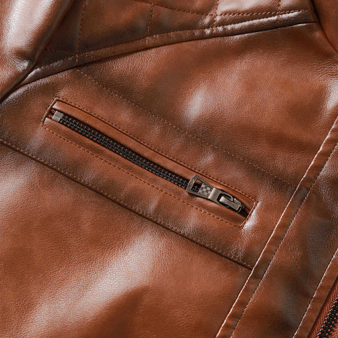 Veste effet cuir marron légèrement lustrée