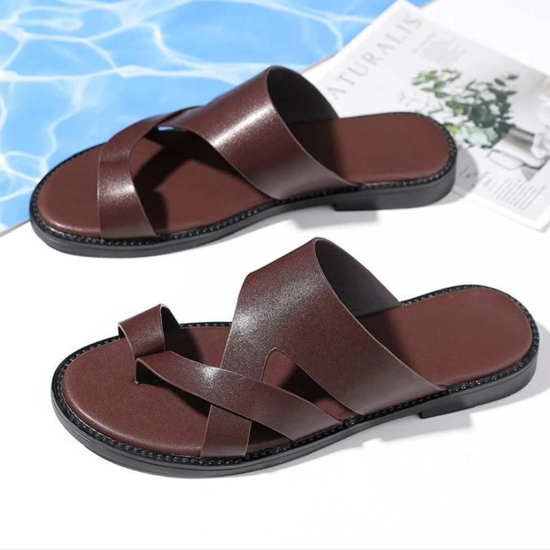 Sandales à brides croisées bout ouvert semelle plate homme – Veules-les-Roses