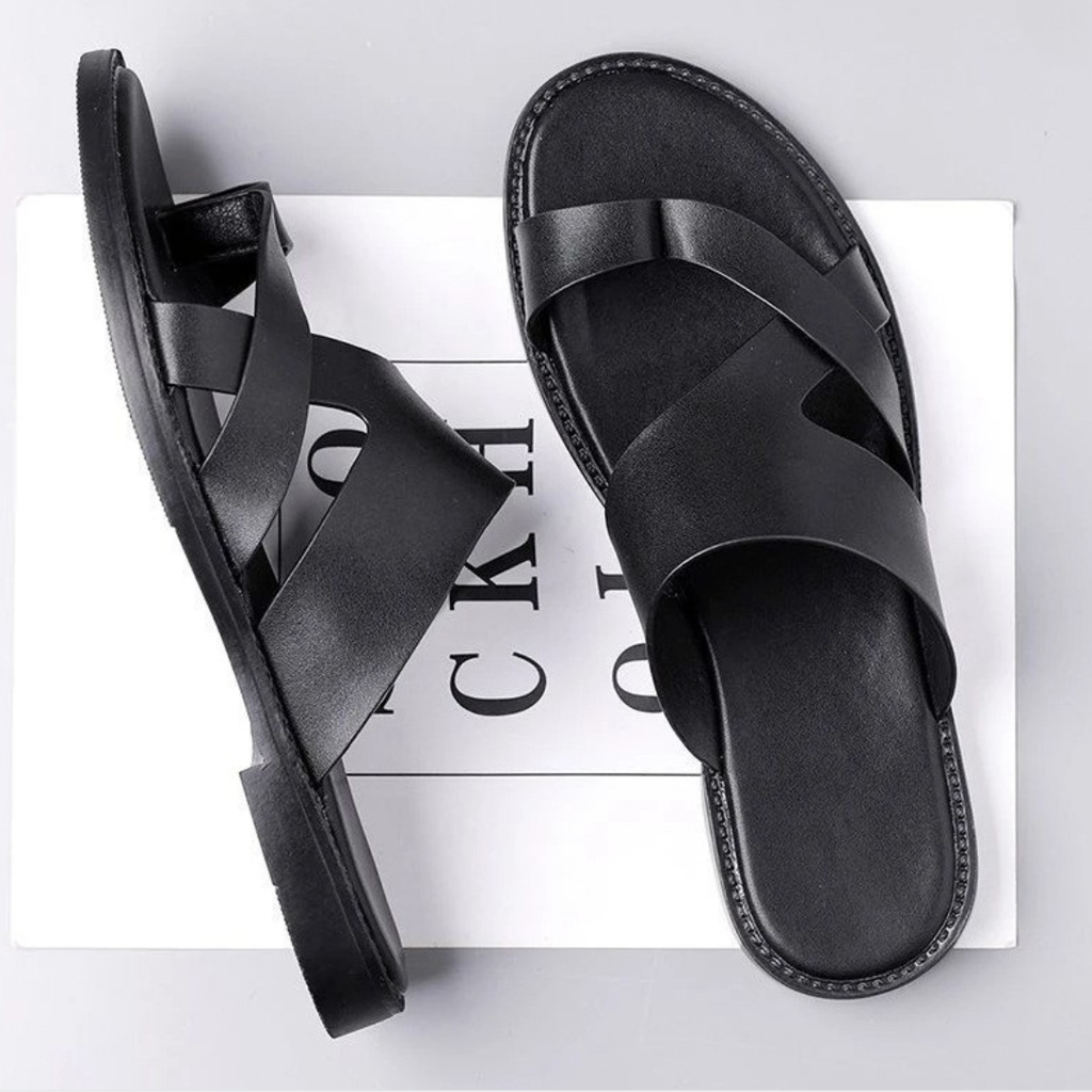 Sandales à brides croisées bout ouvert semelle plate homme – Veules-les-Roses