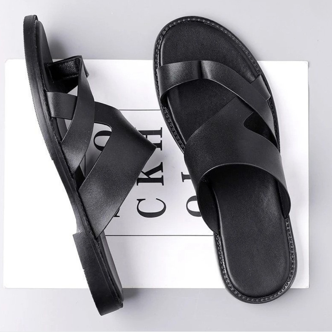 Sandales à brides croisées bout ouvert semelle plate homme – Veules-les-Roses