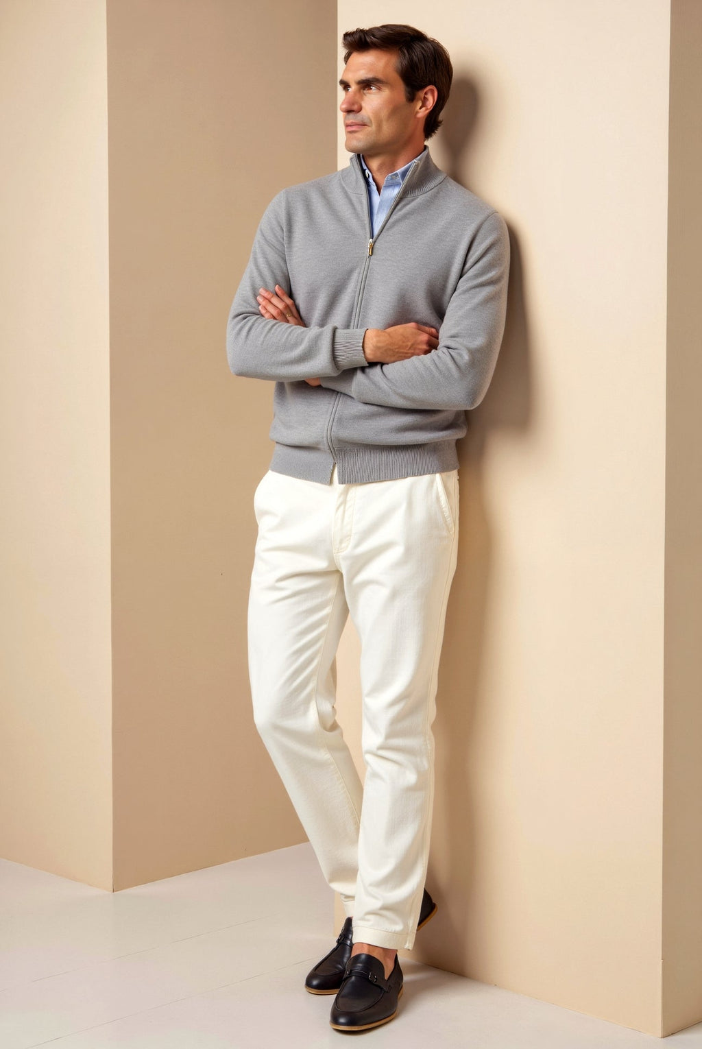Cardigan zippé à col montant ajusté coupe élégante décontractée homme – Roquetaillade