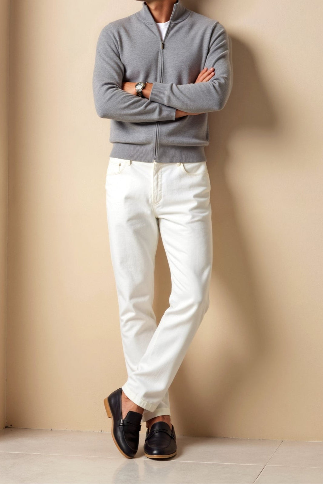 Cardigan zippé à col montant ajusté coupe élégante décontractée homme – Roquetaillade