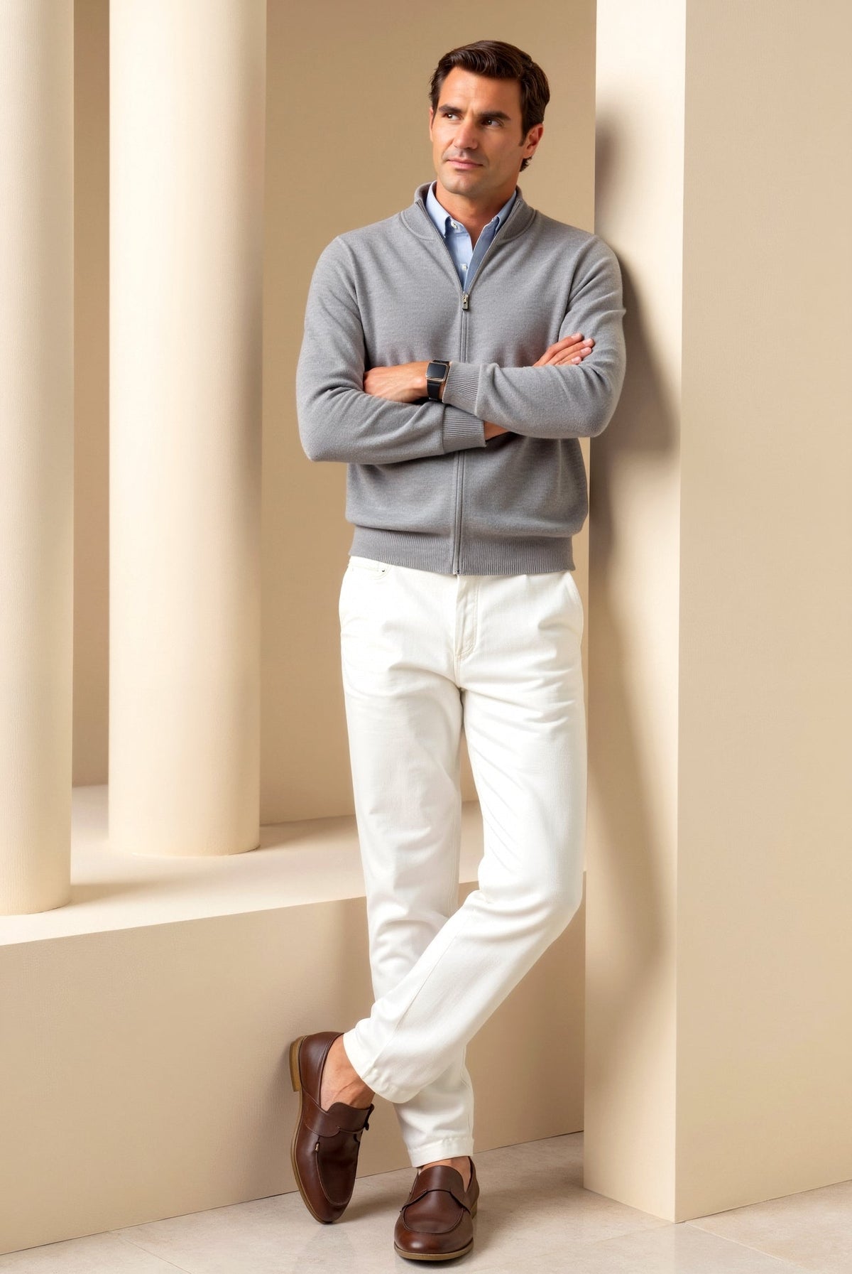 Cardigan zippé à col montant ajusté coupe élégante décontractée homme – Roquetaillade