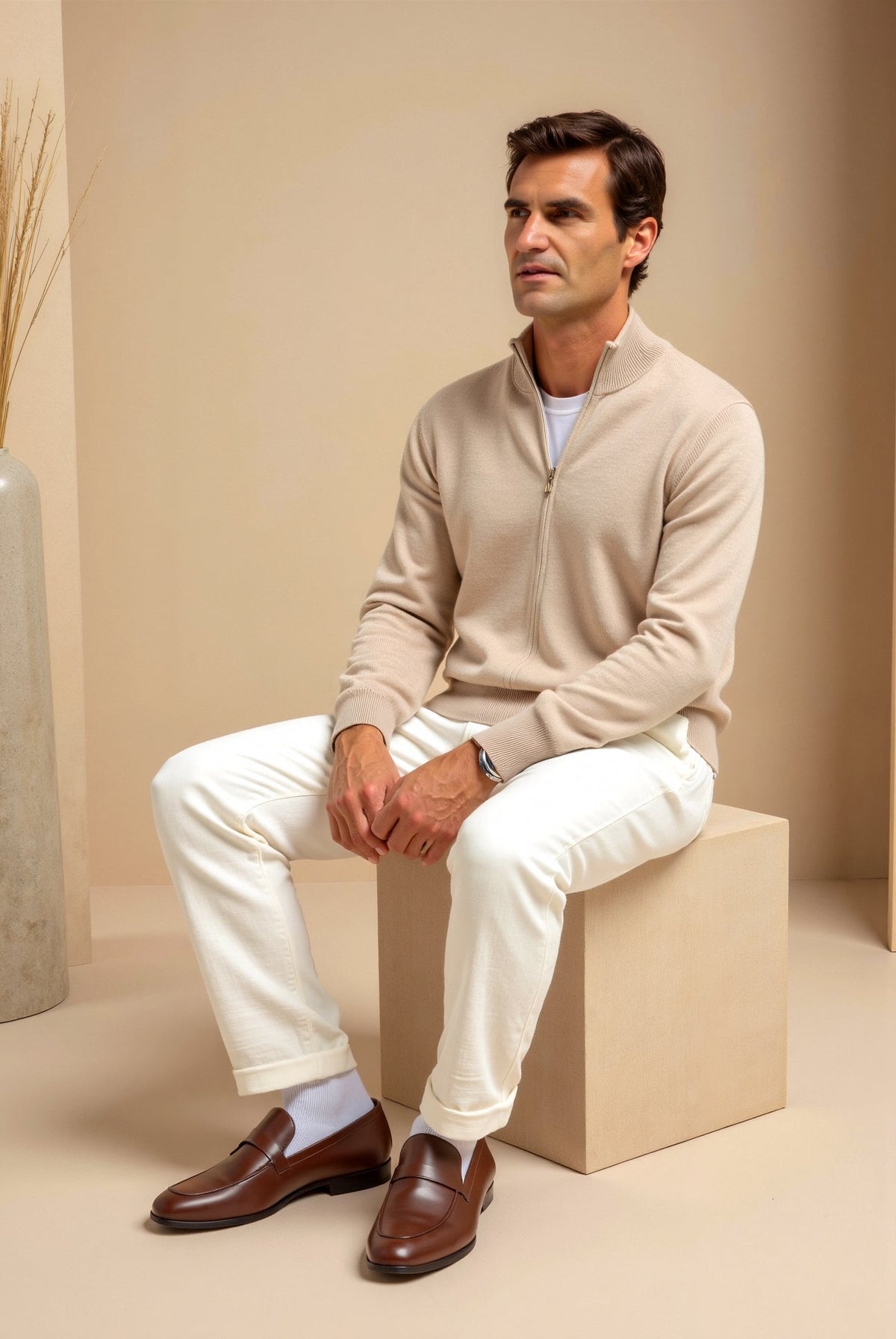 Cardigan zippé à col montant ajusté coupe élégante décontractée homme – Roquetaillade
