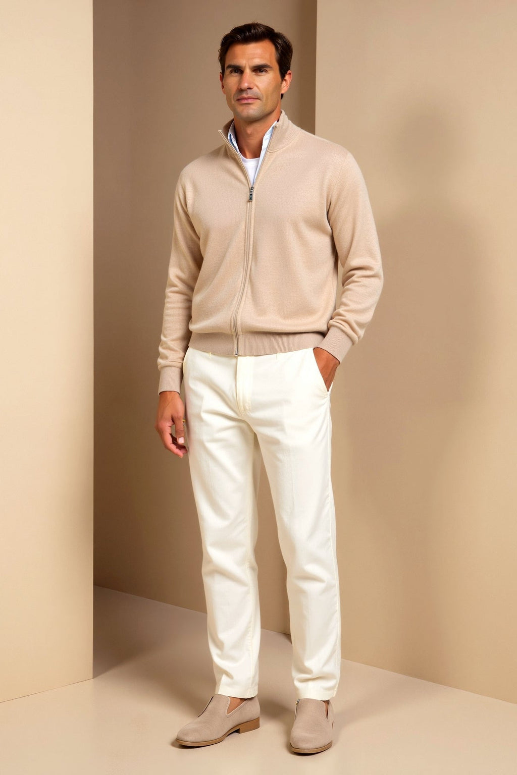 Cardigan zippé à col montant ajusté coupe élégante décontractée homme – Roquetaillade