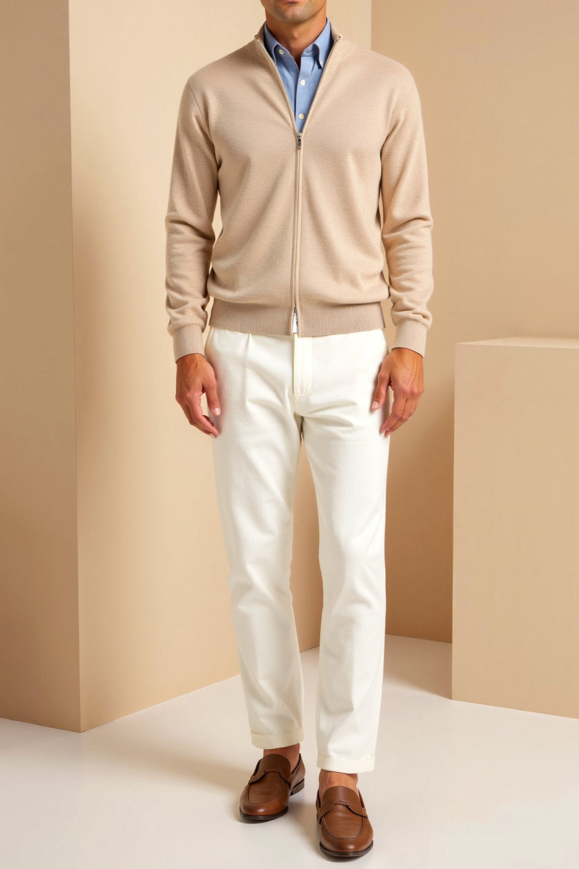 Cardigan zippé à col montant ajusté coupe élégante décontractée homme – Roquetaillade