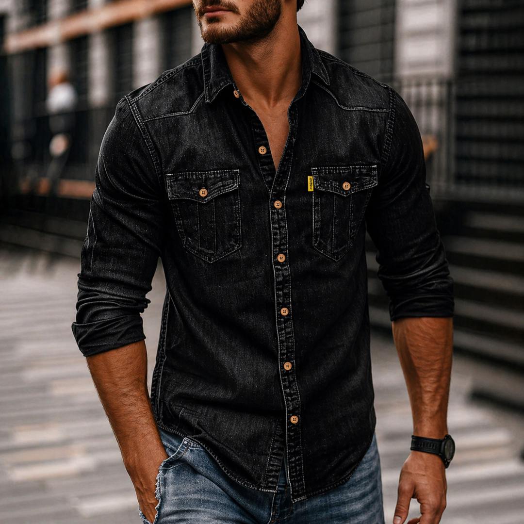 Chemise en denim à poches poitrine boutonnée manches longues homme – Beaune