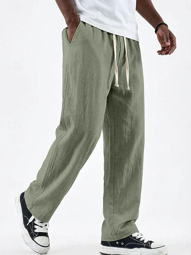 Pantalon aspect lin taille à cordon