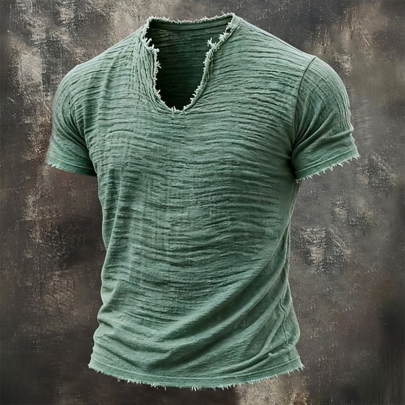 T-shirt col V texturé esprit vintage