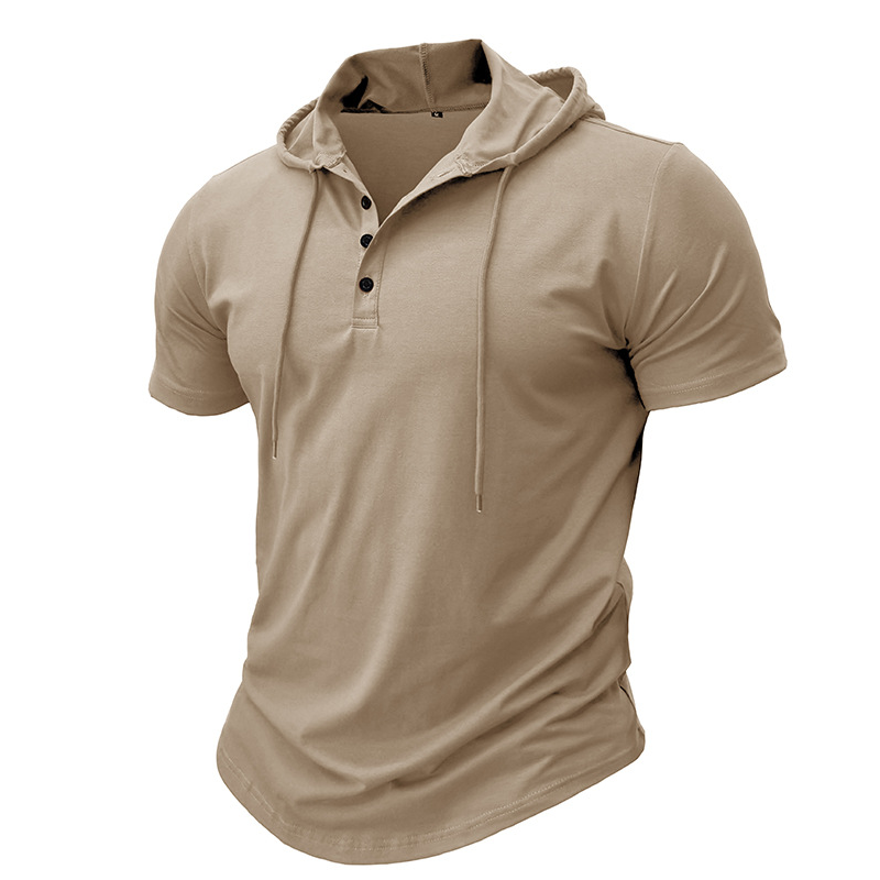 Chemise manches courtes à capuche boutonnée