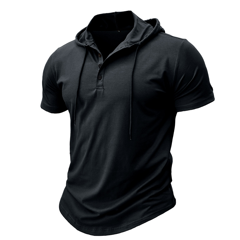 Chemise manches courtes à capuche boutonnée