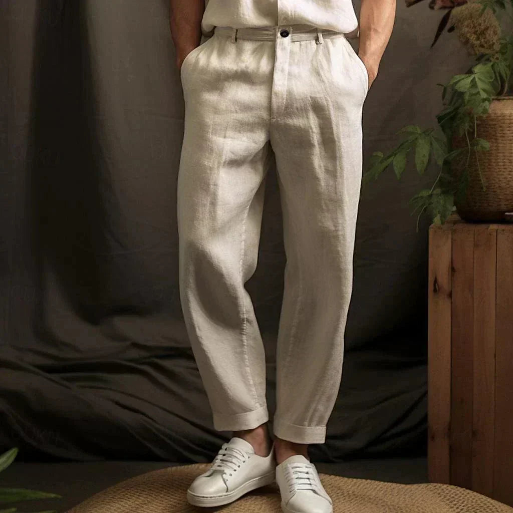 Pantalon d'été aspect lin à cordon