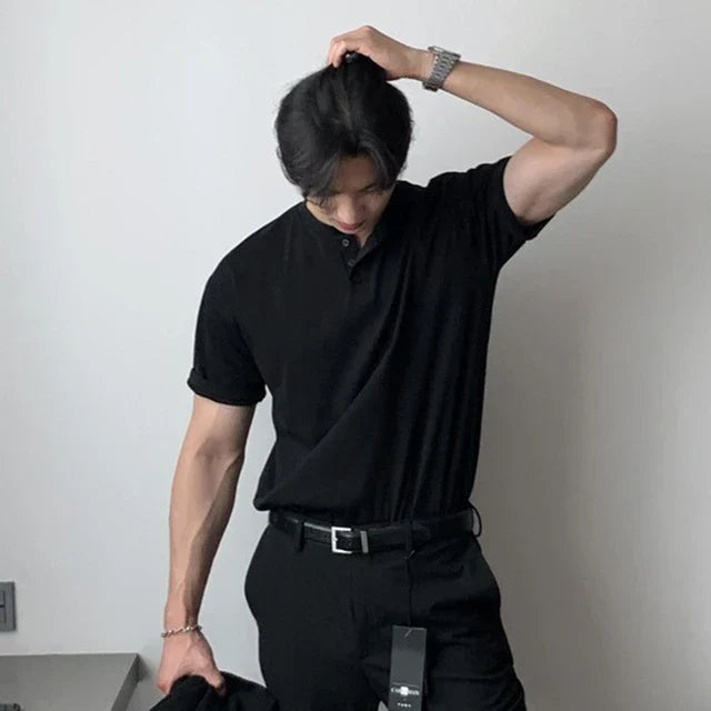 T-shirt boutonné col rond ouvert manches courtes homme – Athée